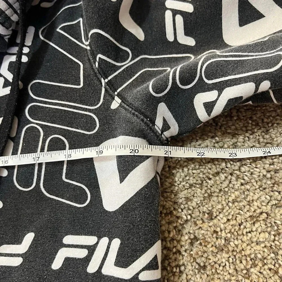 FILA Logo Graphic Retro Hip Hop Streetwear BLACK WHITE ALL OVER PRINT ZIP HOODIE - Picture 4 of 10